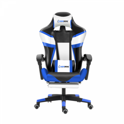 Herzberg HG-8082: Dreifarbiger Gaming- und Bürostuhl mit T-förmigem Akzent Blau