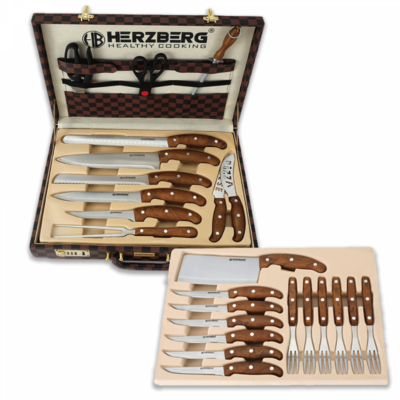 Herzberg HG-K25LB: 25-Teiliges Messer- und Besteckset mit Aktenkoffer